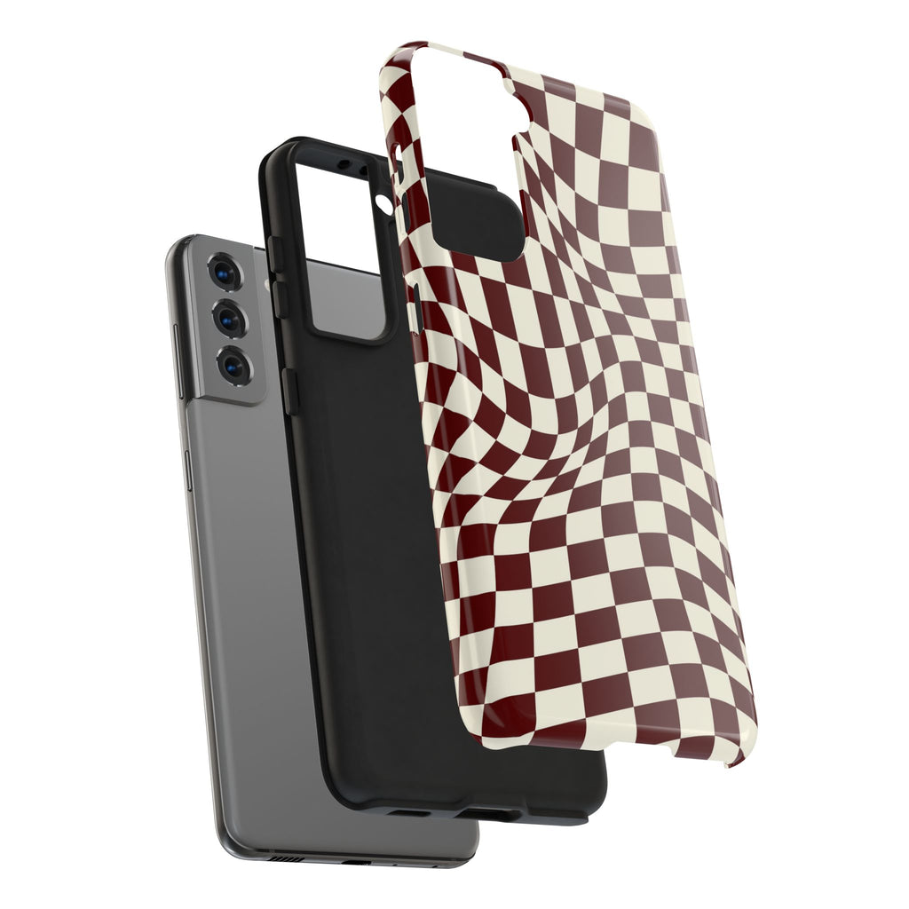 Crimson Warp | Burgundy Distorted Checker Tough  Phone Case