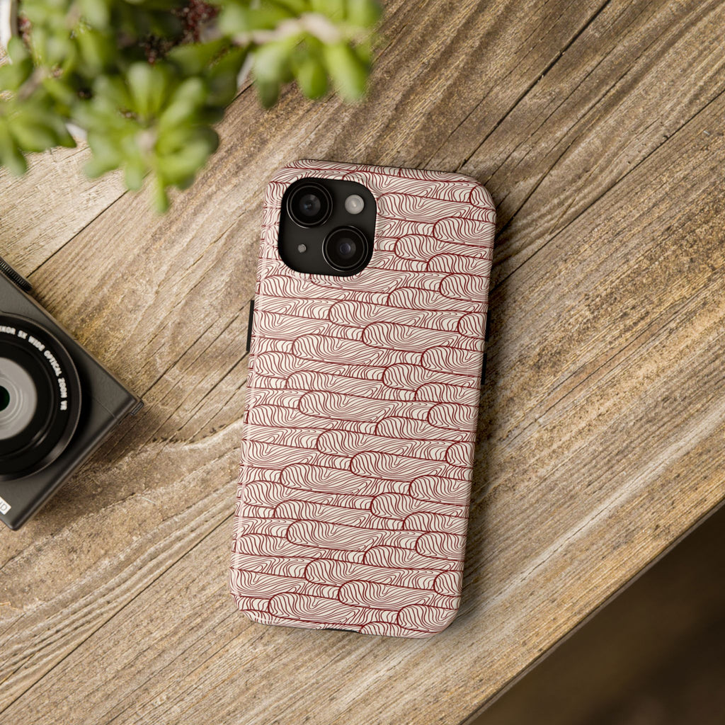 Maroon & Blush Striped Tough Phone Case — Durable Protective iPhone Cover