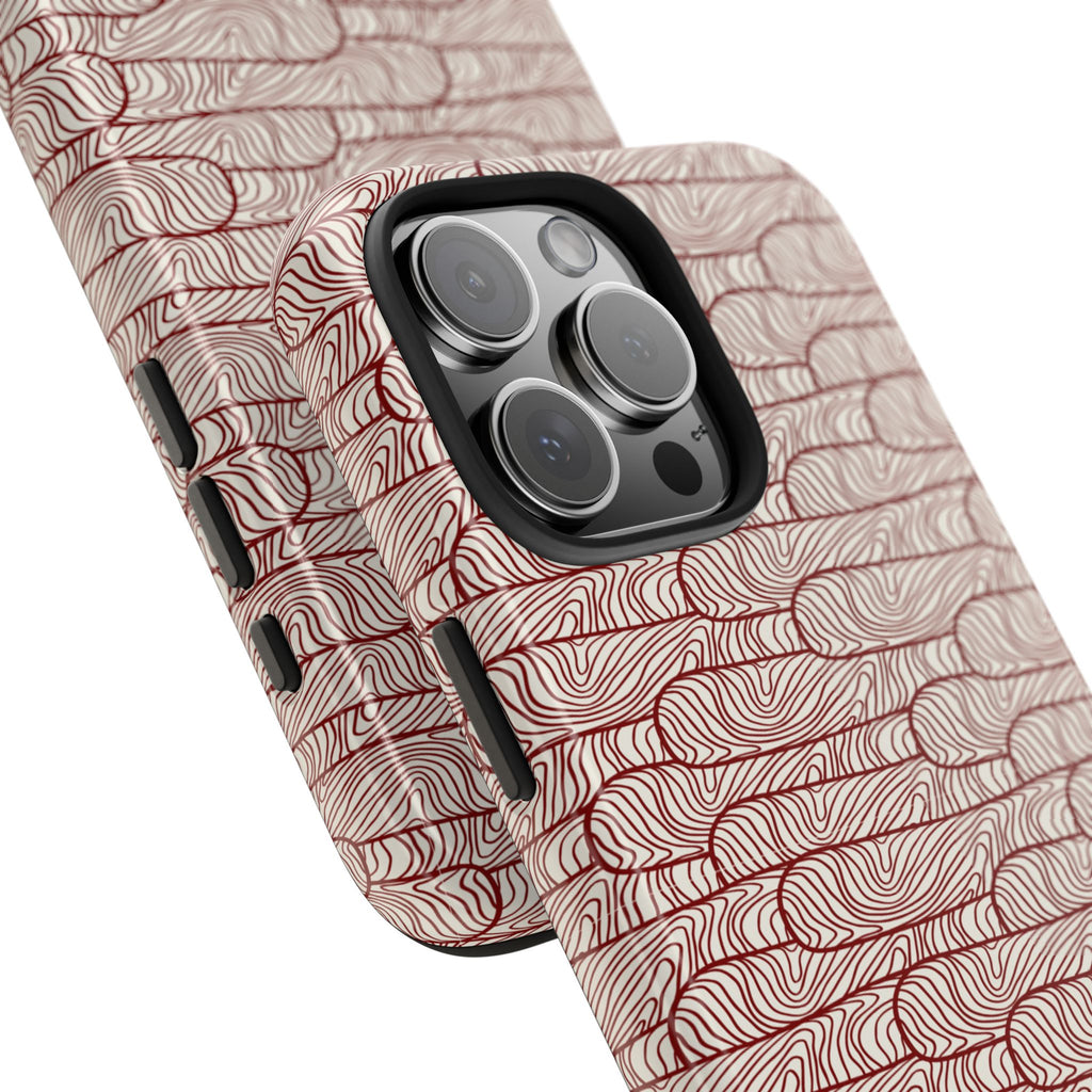 Maroon & Blush Striped Tough Phone Case — Durable Protective iPhone Cover
