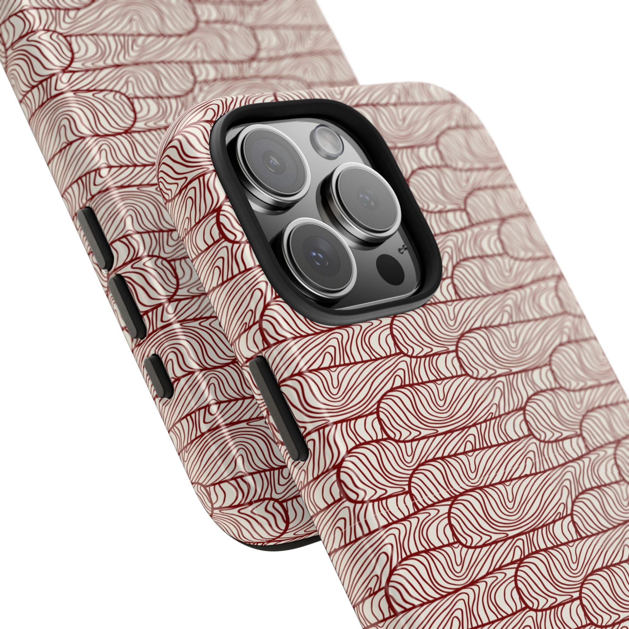 Maroon & Blush Striped Tough Phone Case — Durable Protective iPhone Cover
