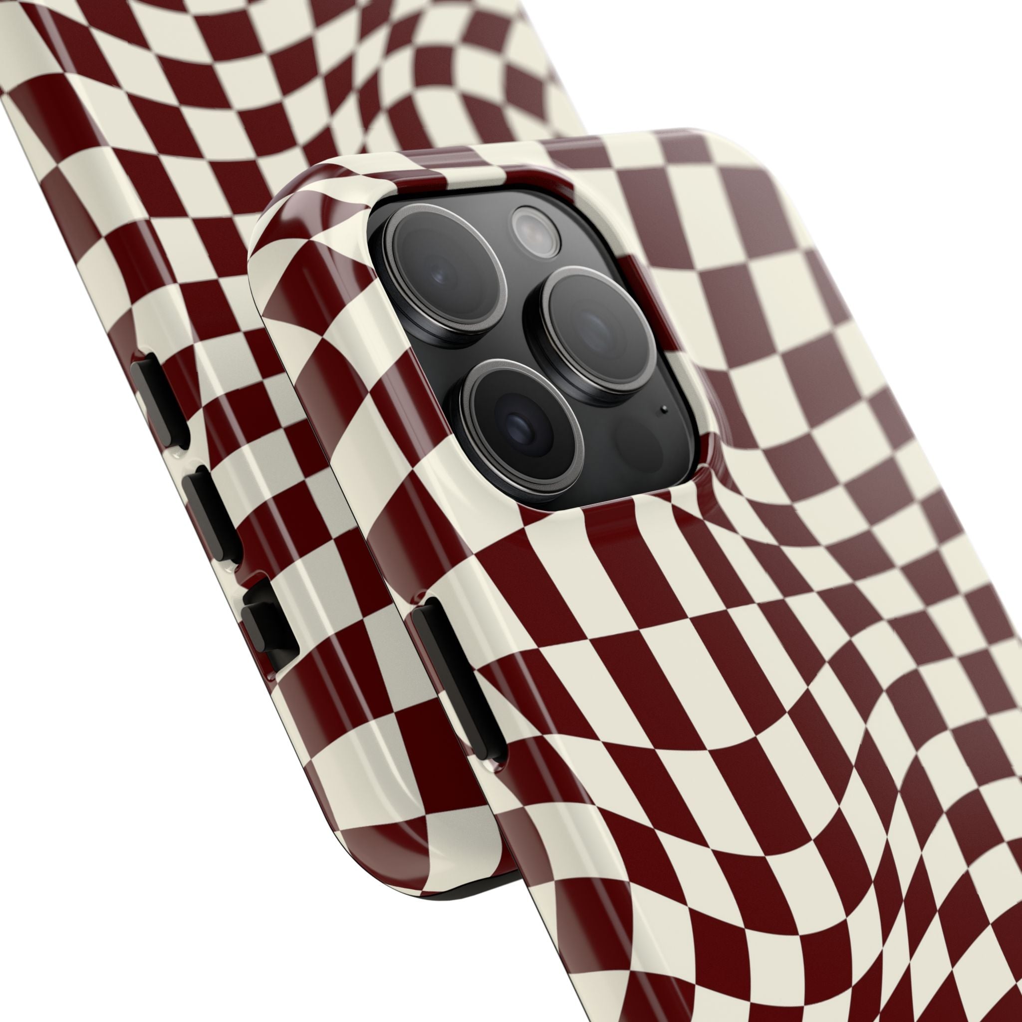 Crimson Warp | Burgundy Distorted Checker Tough  Phone Case