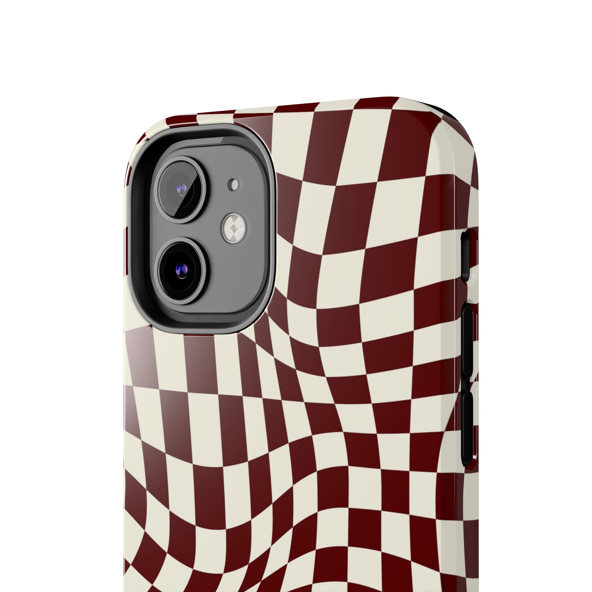 Crimson Warp | Burgundy Distorted Checker Tough  Phone Case