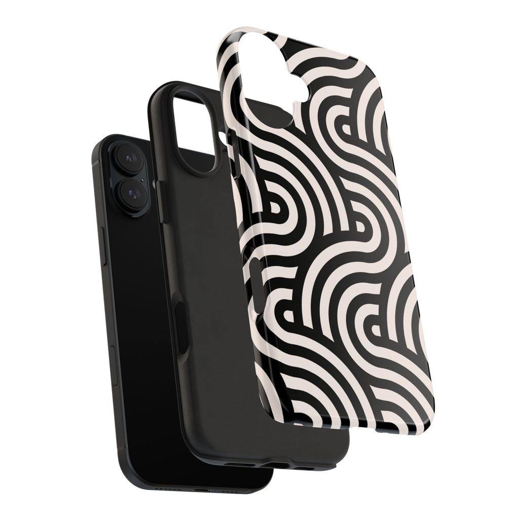 Maroon & Blush Striped Tough Phone Case — Durable Protective iPhone Cover