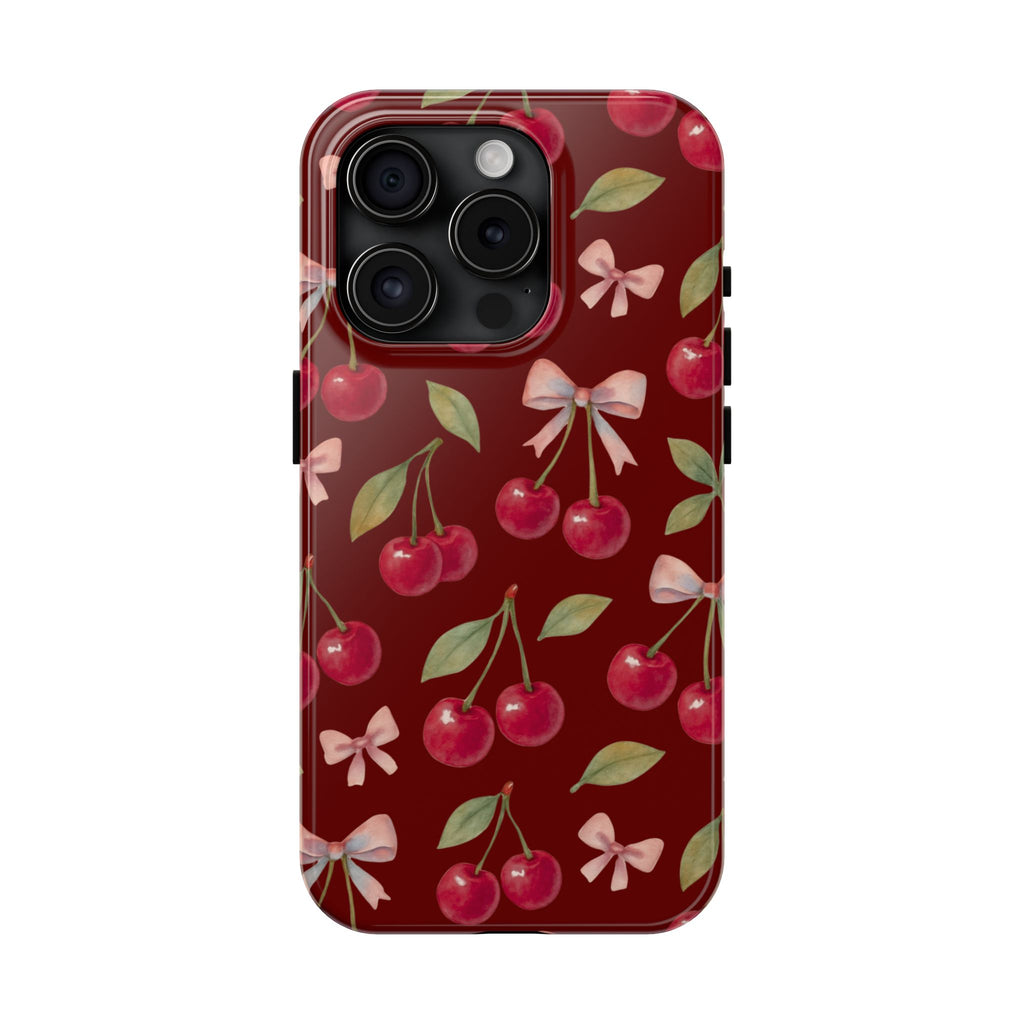Cherry Kiss | Cherry Bow Print Tough Phone Case
