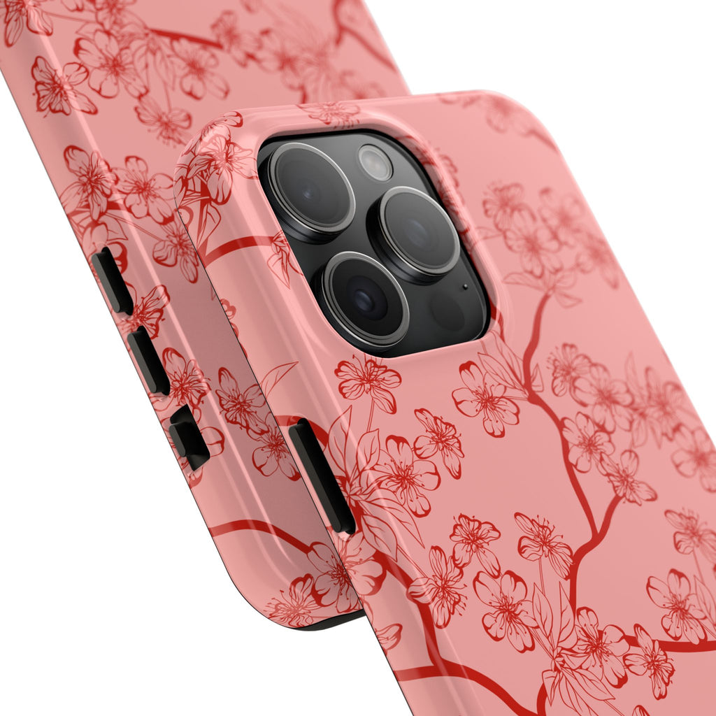 Maroon & Blush Striped Tough Phone Case — Durable Protective iPhone Cover