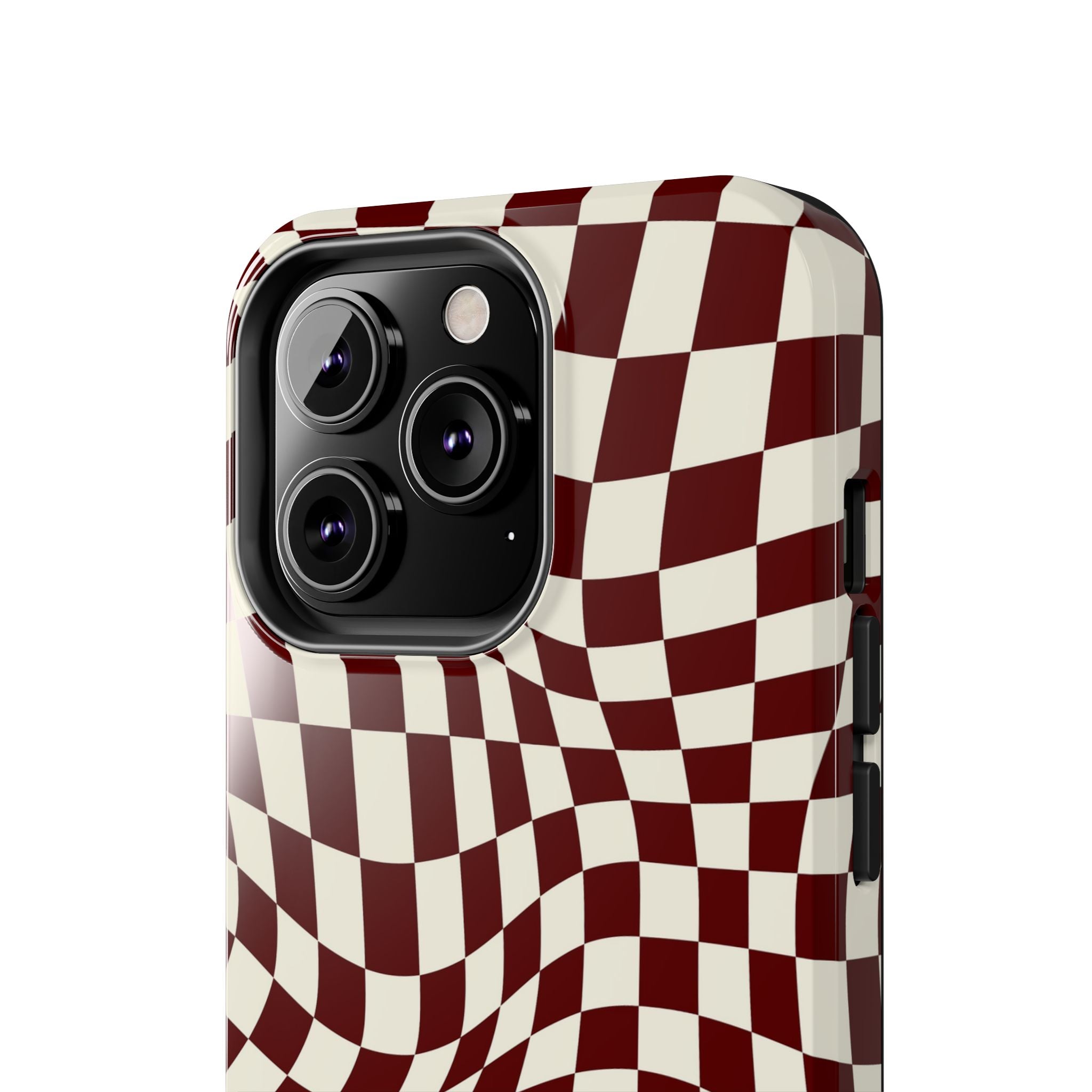 Crimson Warp | Burgundy Distorted Checker Tough  Phone Case