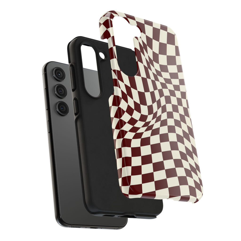 Crimson Warp | Burgundy Distorted Checker Tough  Phone Case