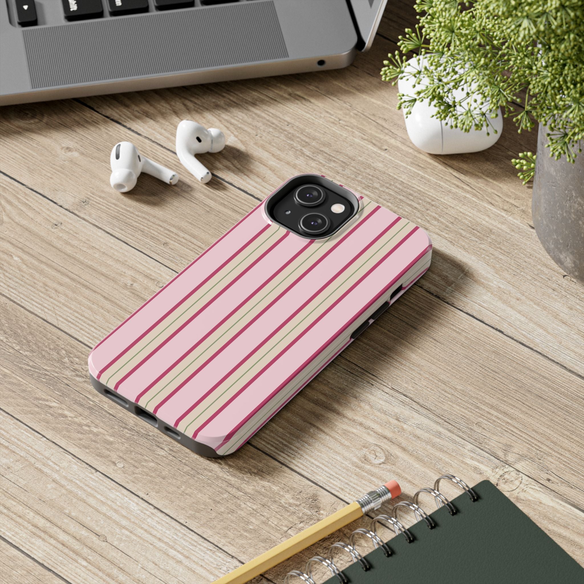 Blush Column | Pink & Burgundy Stripe Tough Phone Case