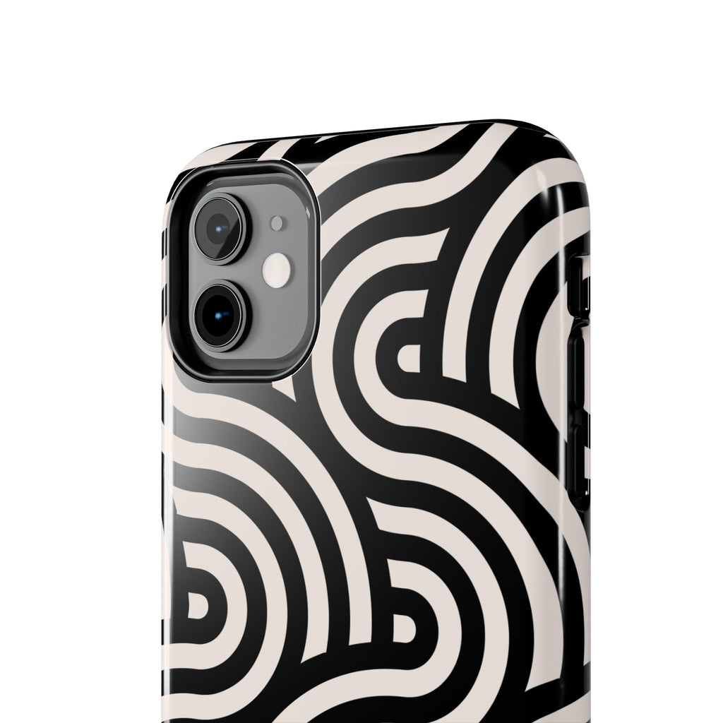 Maroon & Blush Striped Tough Phone Case — Durable Protective iPhone Cover