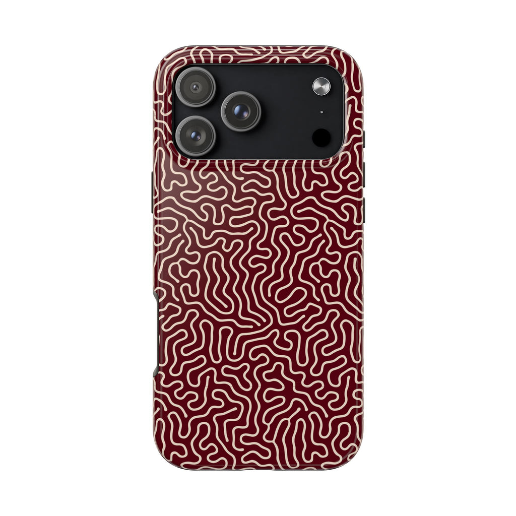 Crimson Reverie | Burgundy Abstract Line Phone Case