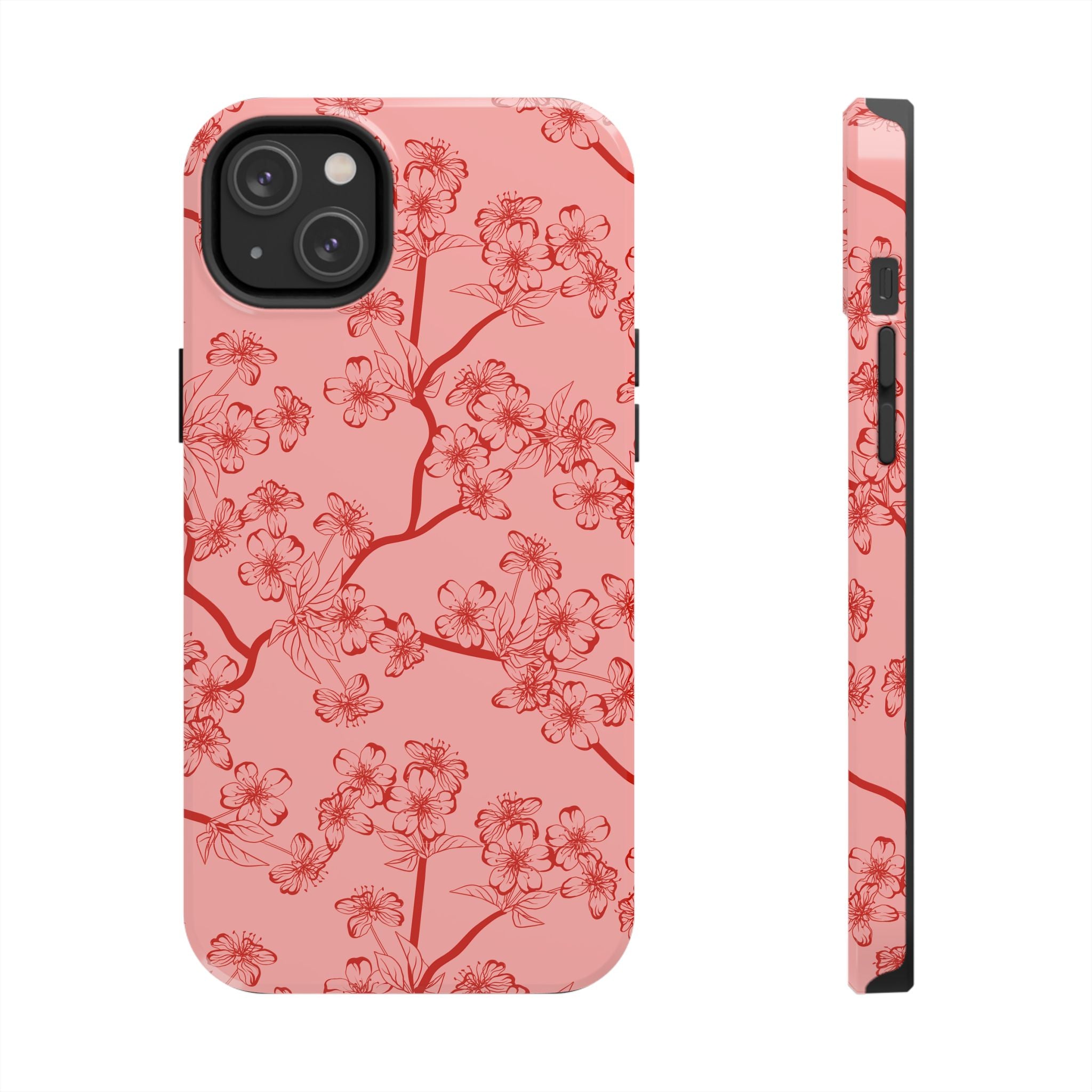 Maroon & Blush Striped Tough Phone Case — Durable Protective iPhone Cover