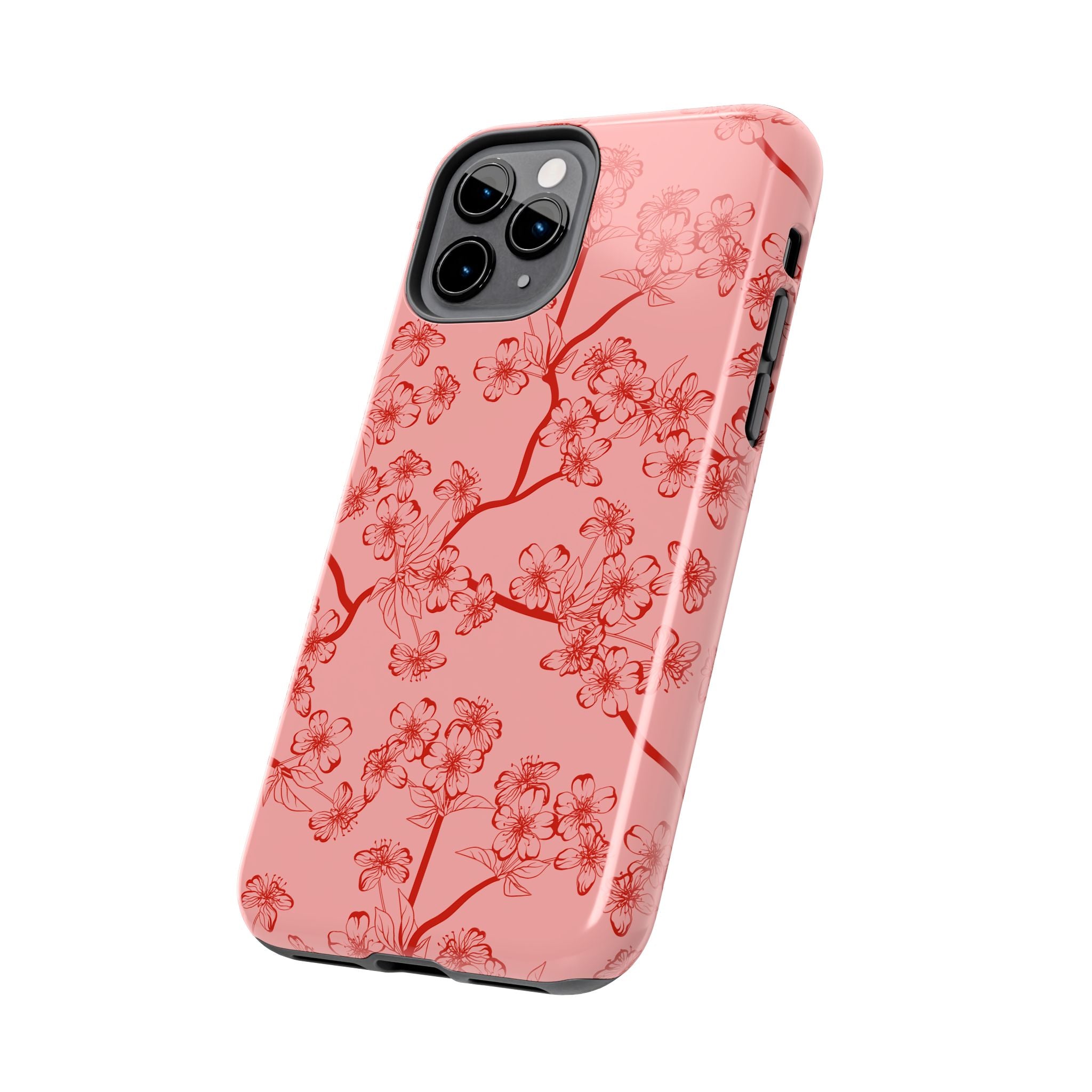 Maroon & Blush Striped Tough Phone Case — Durable Protective iPhone Cover
