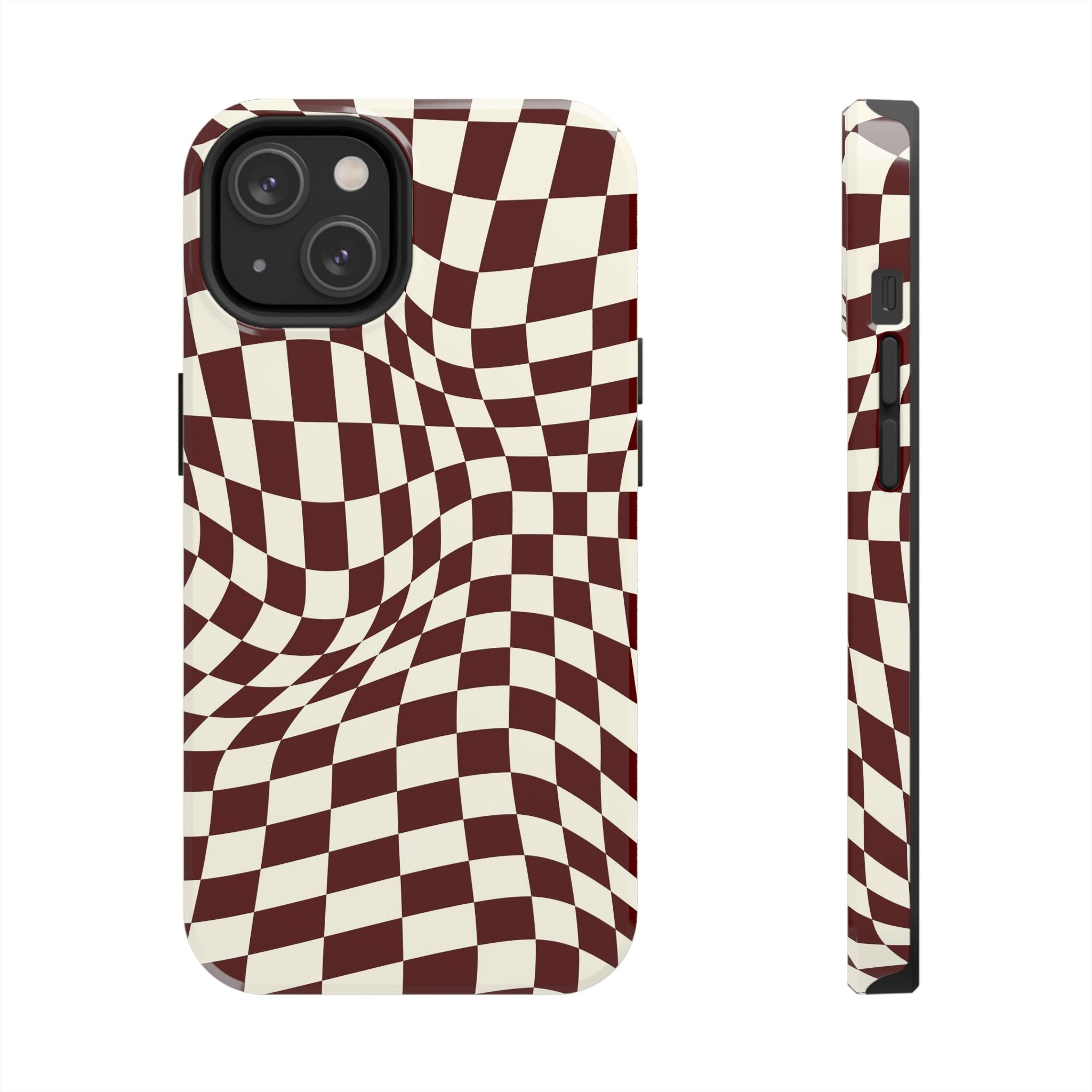 Crimson Warp | Burgundy Distorted Checker Tough  Phone Case