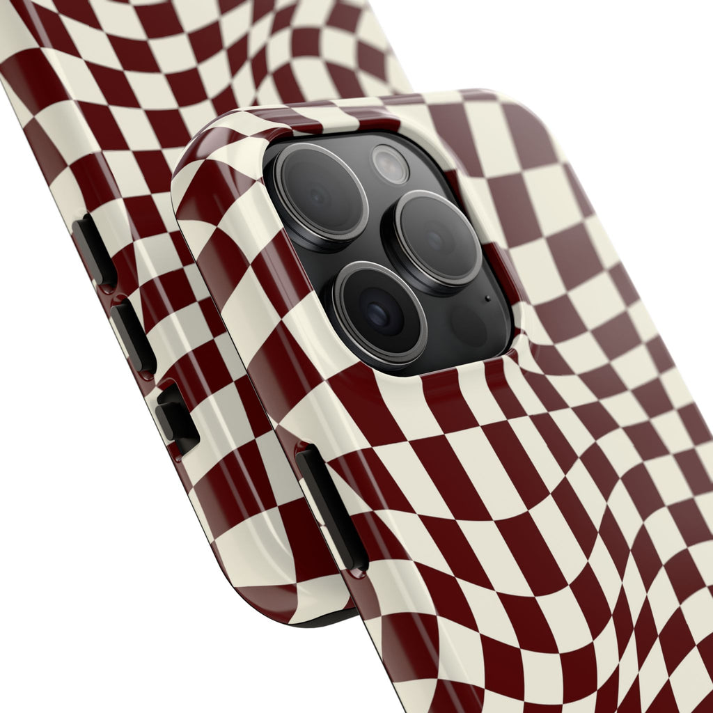 Crimson Warp | Burgundy Distorted Checker Tough  Phone Case