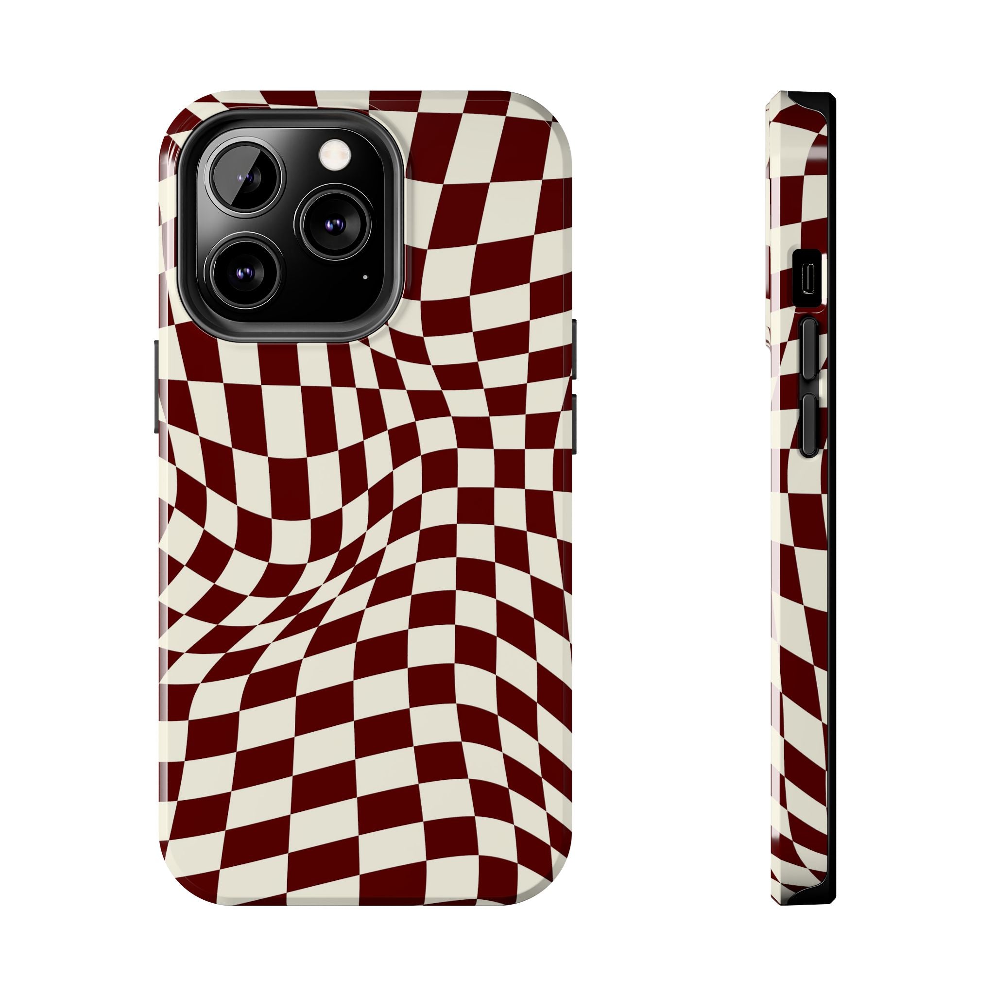 Crimson Warp | Burgundy Distorted Checker Tough  Phone Case
