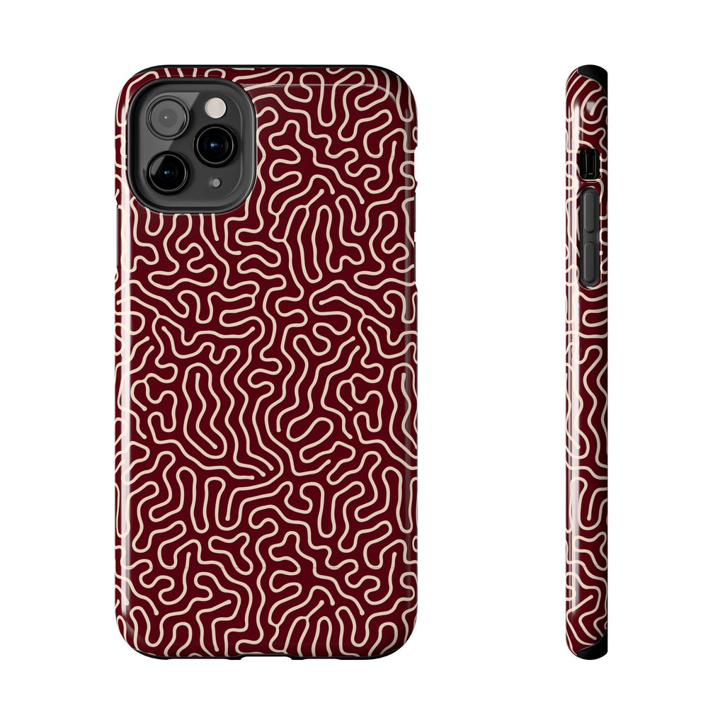 Crimson Reverie | Burgundy Abstract Line Phone Case