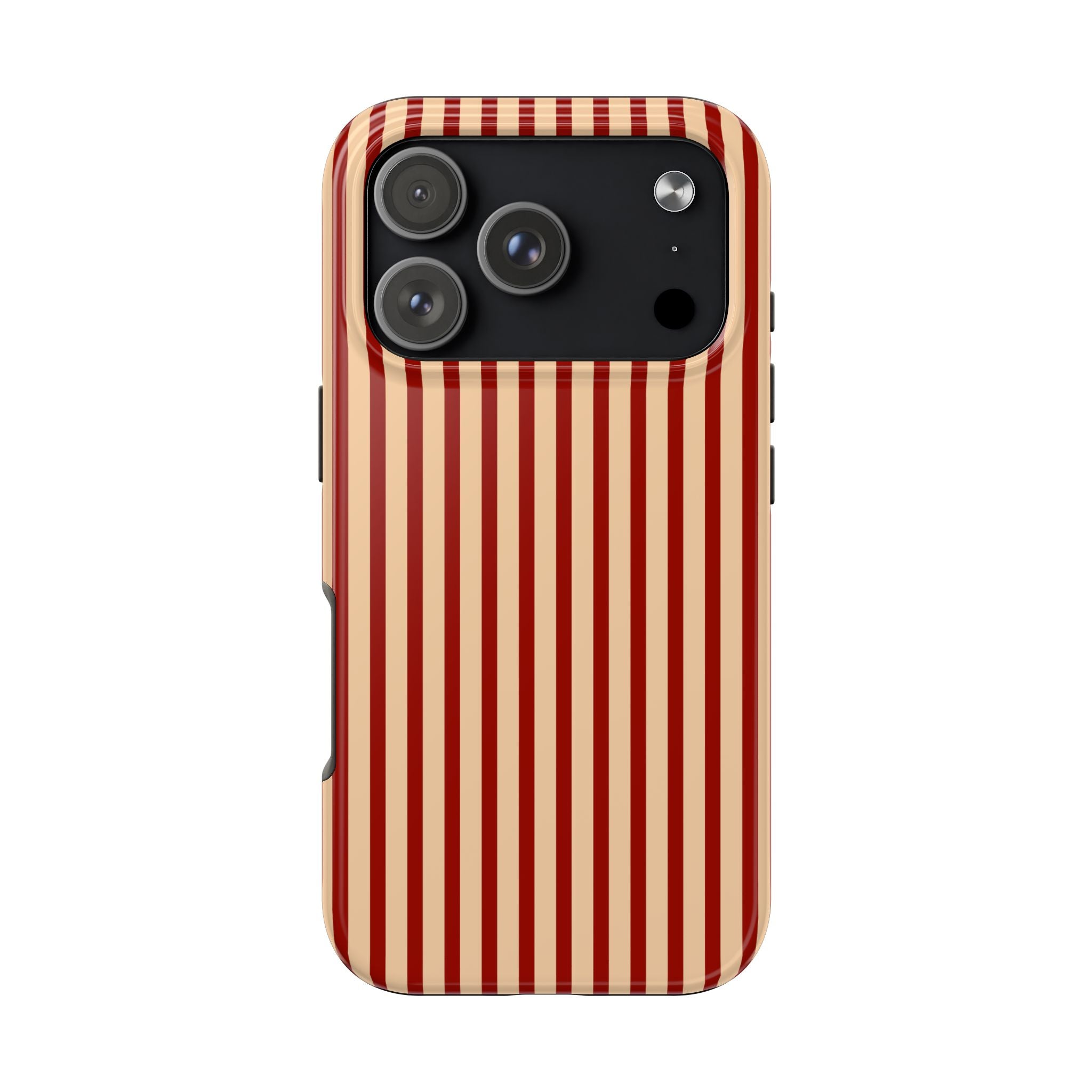 Maroon & Blush Striped Tough Phone Case — Durable Protective iPhone Cover