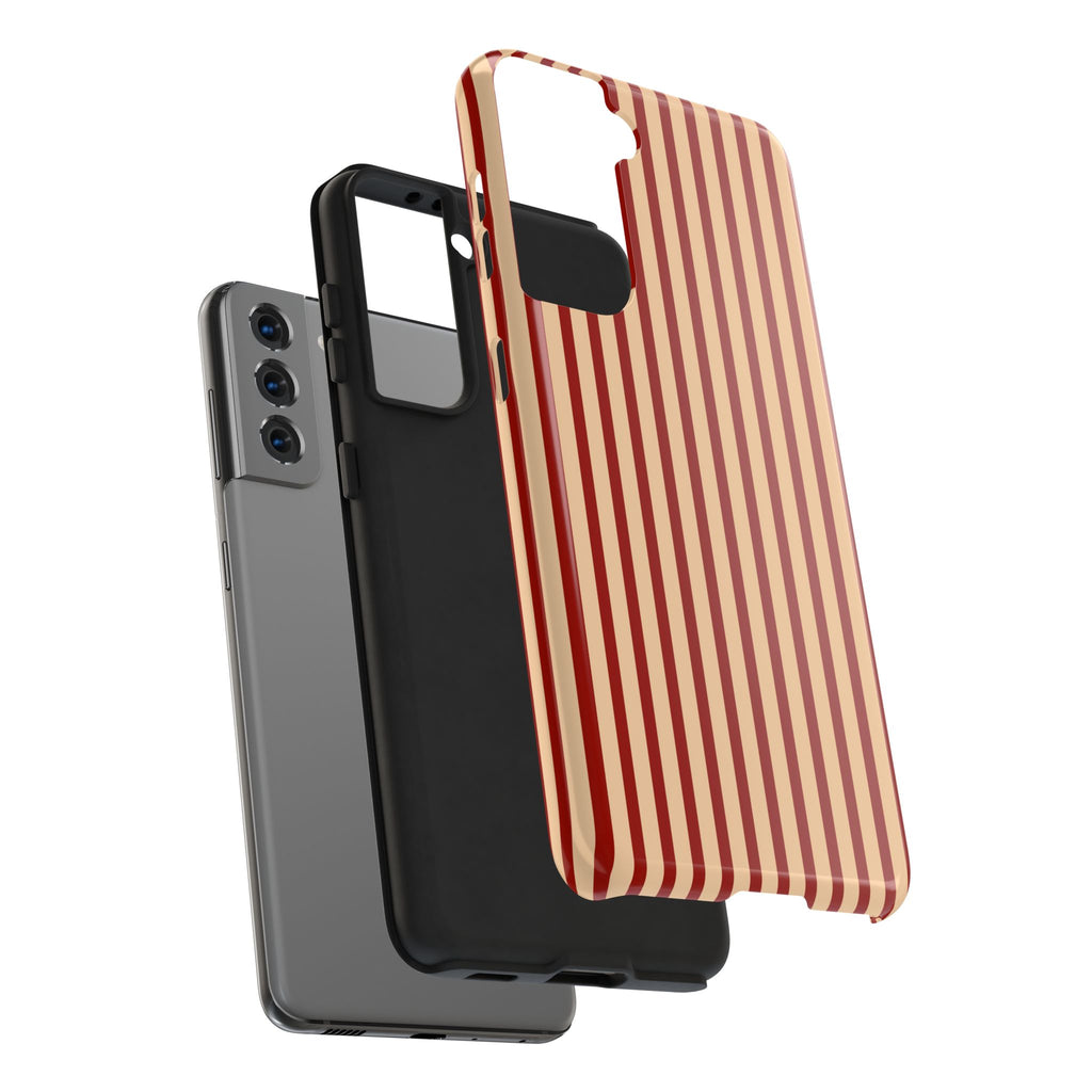 Maroon & Blush Striped Tough Phone Case — Durable Protective iPhone Cover