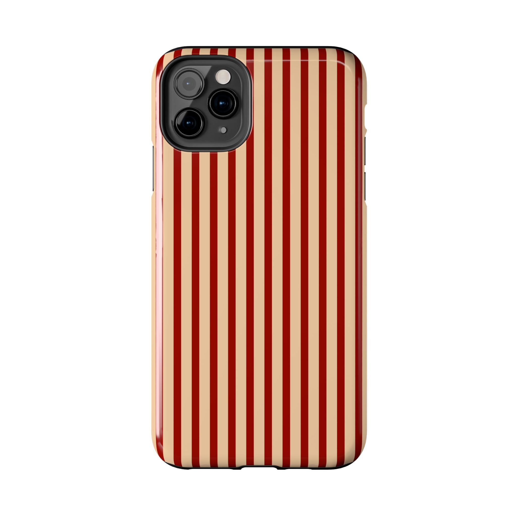 Maroon & Blush Striped Tough Phone Case — Durable Protective iPhone Cover