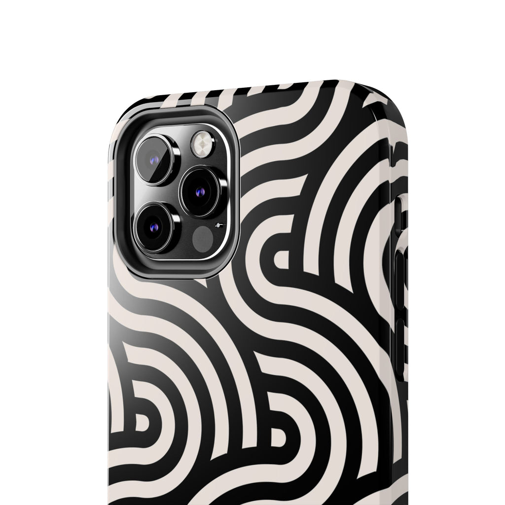 Maroon & Blush Striped Tough Phone Case — Durable Protective iPhone Cover