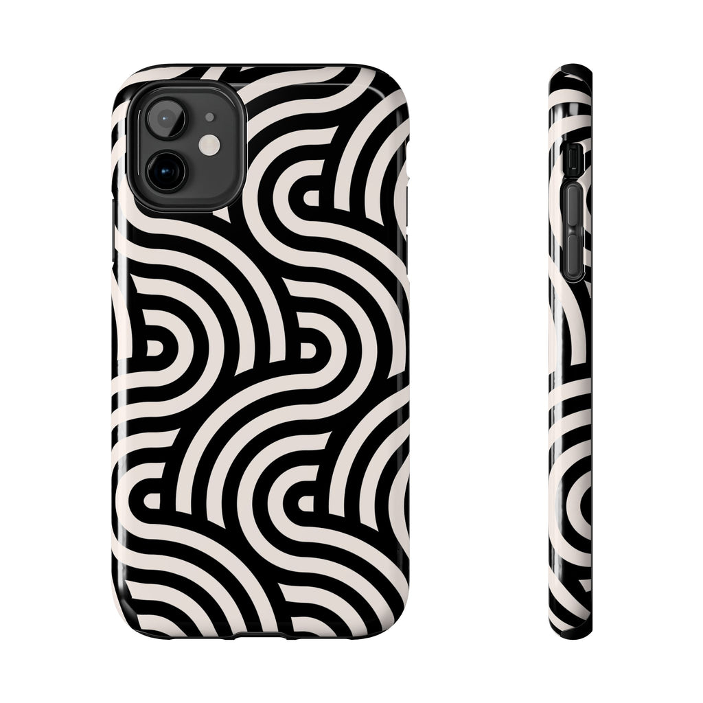 Maroon & Blush Striped Tough Phone Case — Durable Protective iPhone Cover