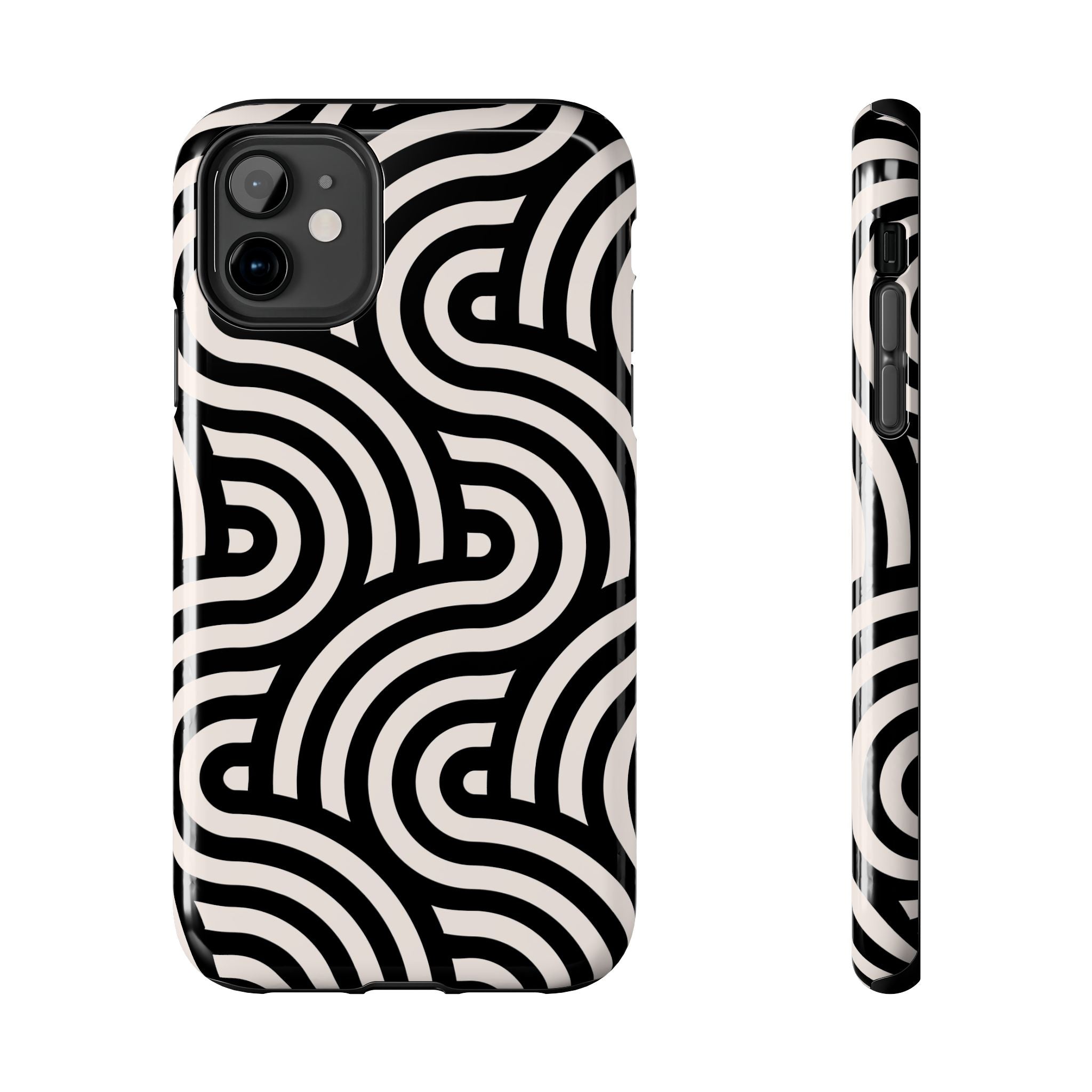 Maroon & Blush Striped Tough Phone Case — Durable Protective iPhone Cover