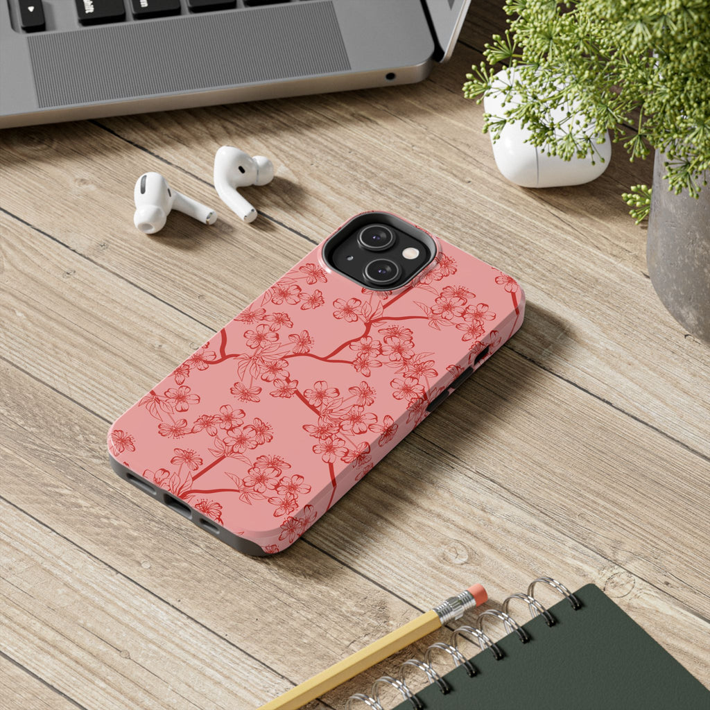 Maroon & Blush Striped Tough Phone Case — Durable Protective iPhone Cover