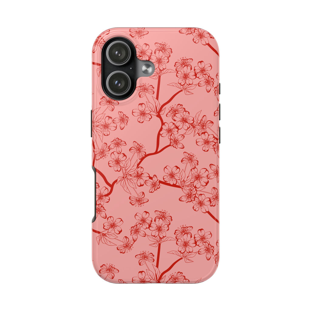 Maroon & Blush Striped Tough Phone Case — Durable Protective iPhone Cover