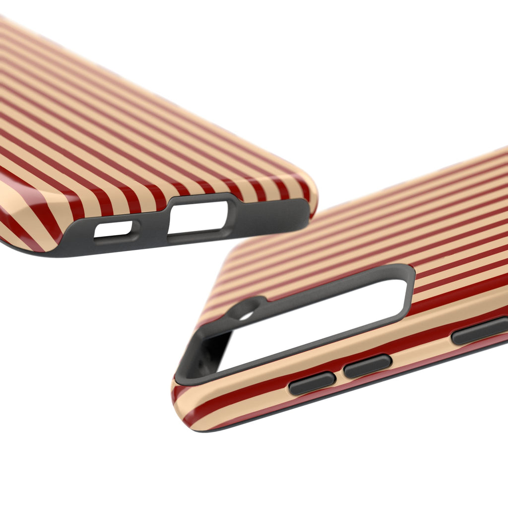 Maroon & Blush Striped Tough Phone Case — Durable Protective iPhone Cover