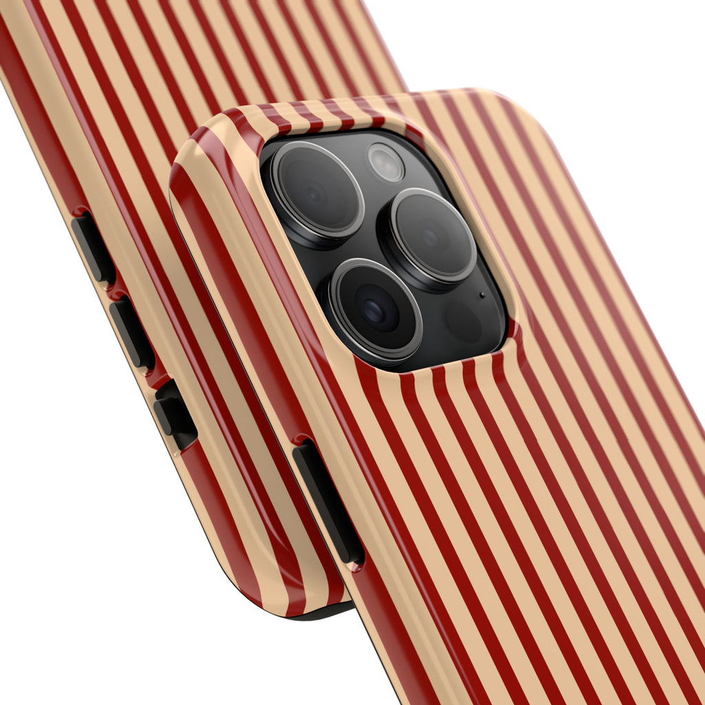 Maroon & Blush Striped Tough Phone Case — Durable Protective iPhone Cover