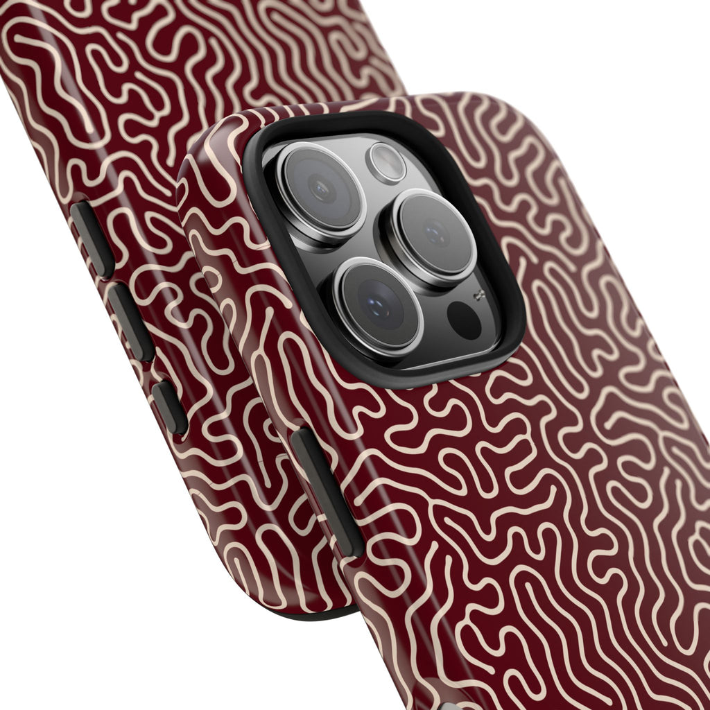Crimson Reverie | Burgundy Abstract Line Phone Case