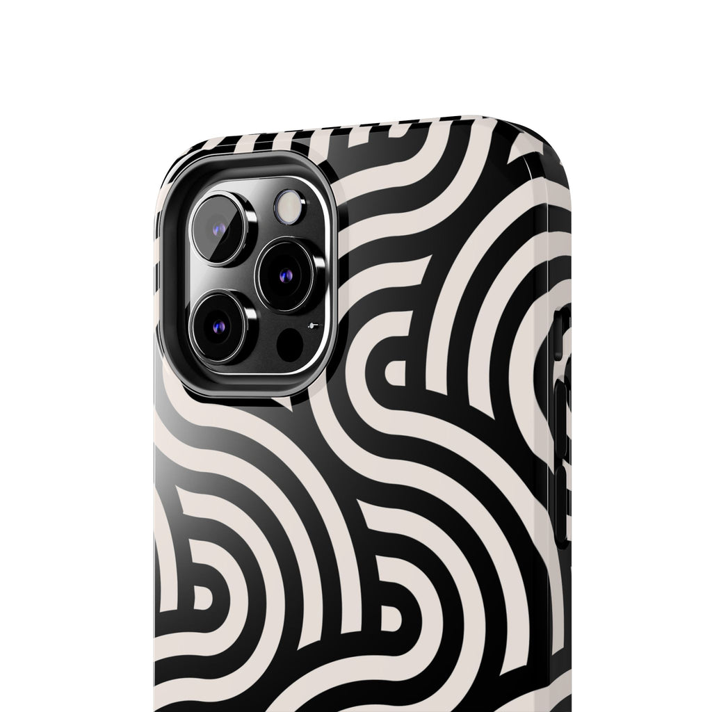 Maroon & Blush Striped Tough Phone Case — Durable Protective iPhone Cover