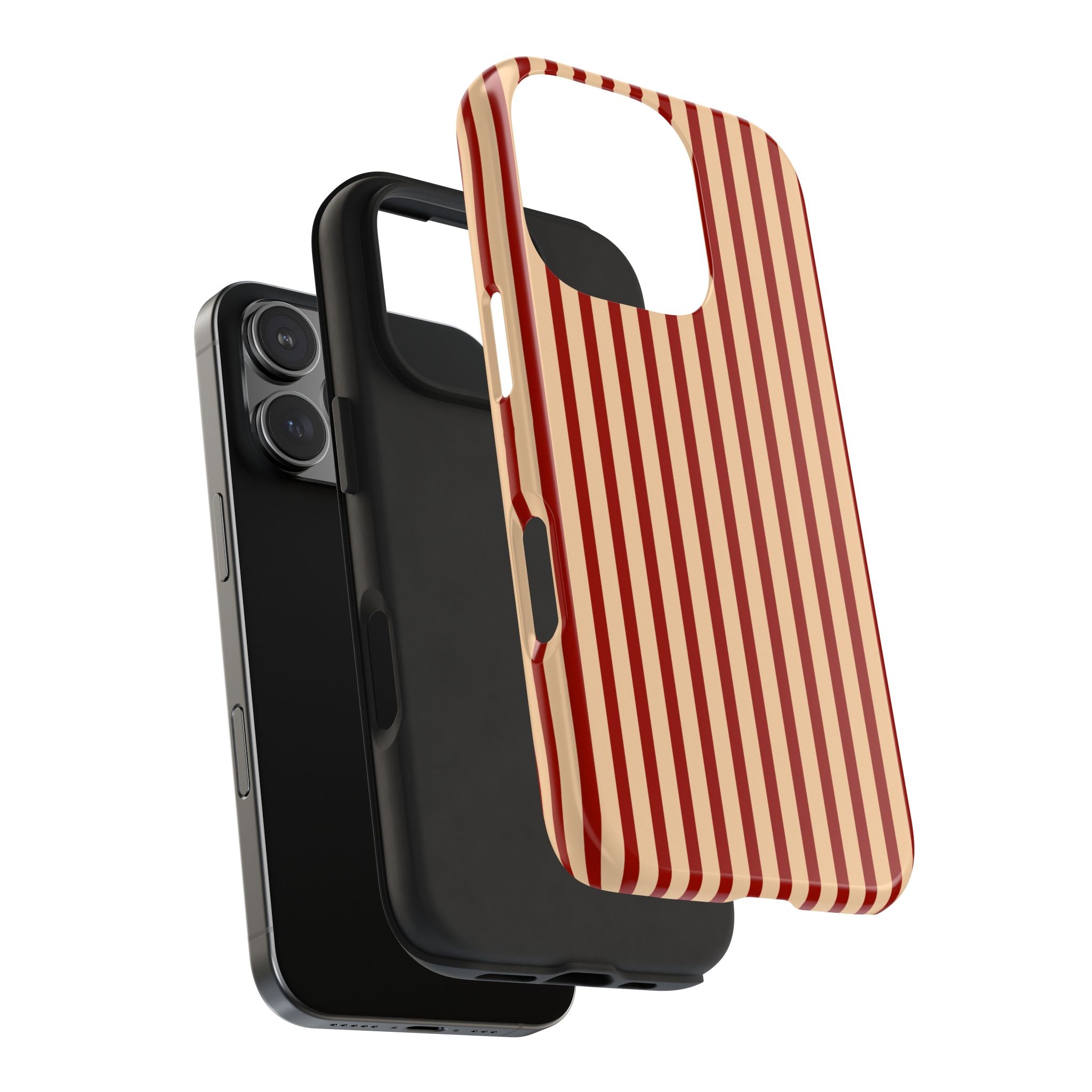 Maroon & Blush Striped Tough Phone Case — Durable Protective iPhone Cover