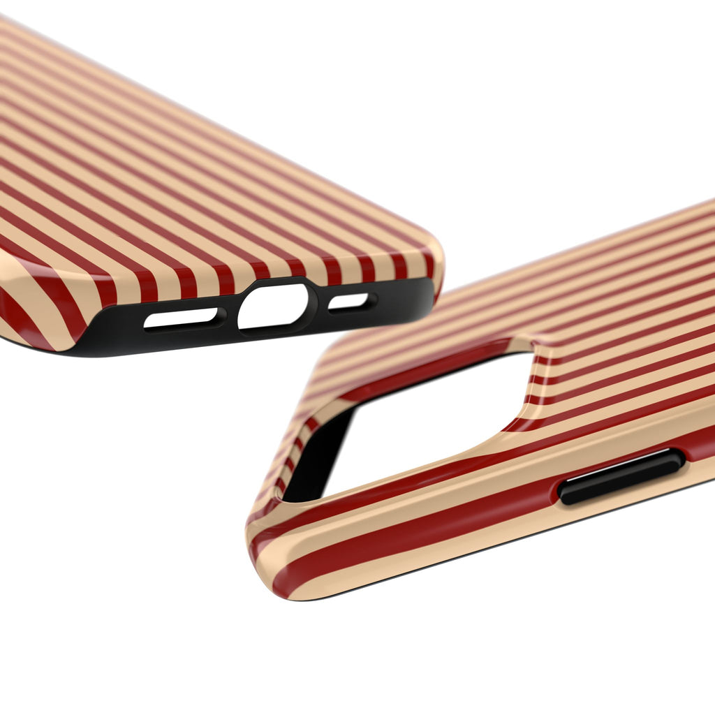 Maroon & Blush Striped Tough Phone Case — Durable Protective iPhone Cover