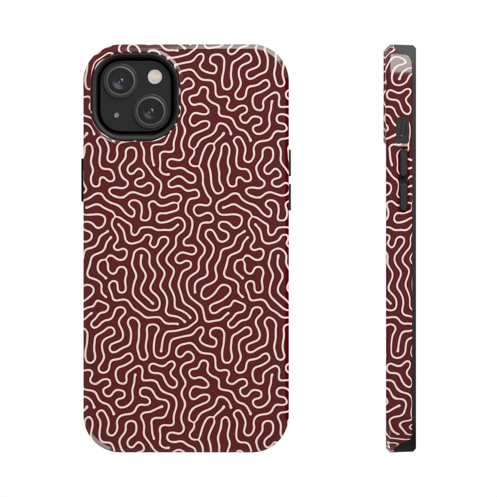 Crimson Reverie | Burgundy Abstract Line Phone Case