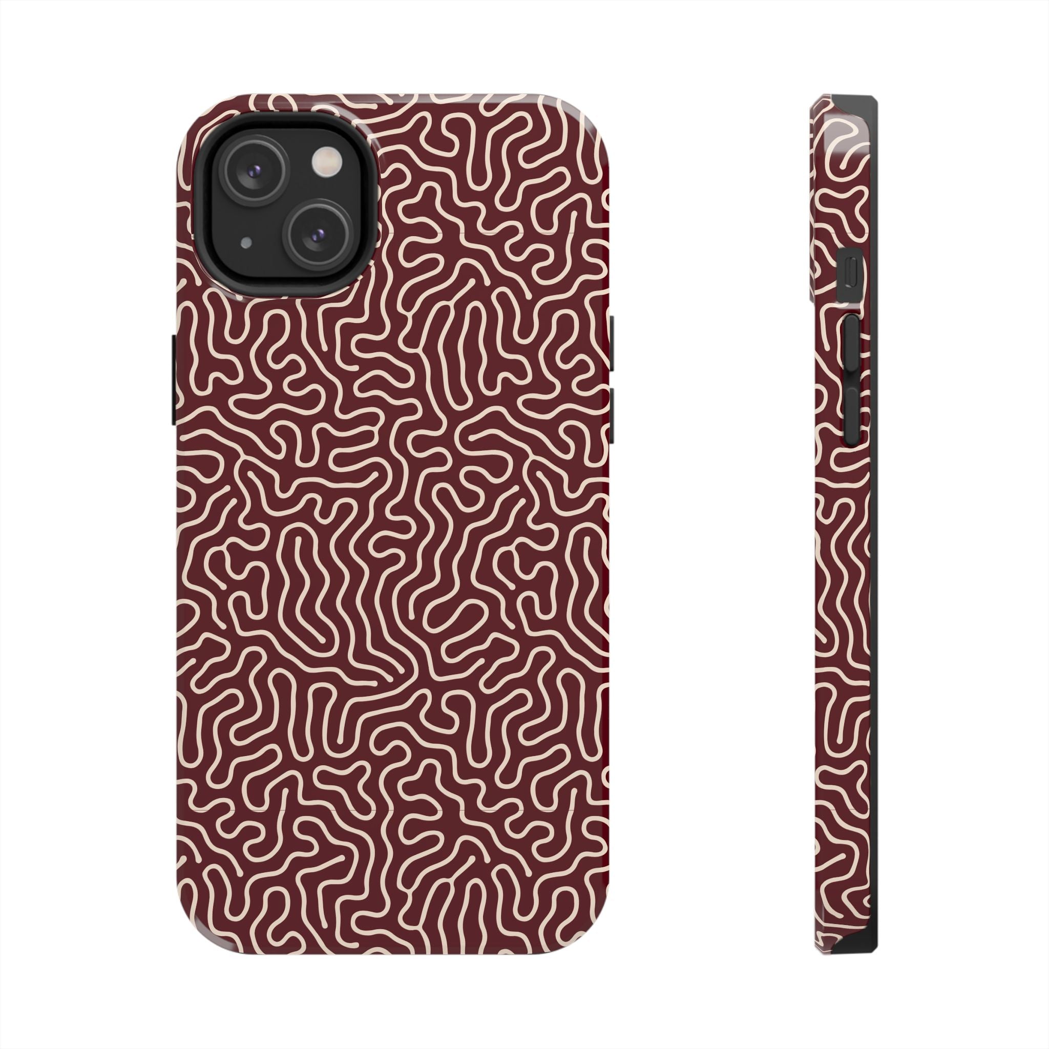 Crimson Reverie | Burgundy Abstract Line Phone Case