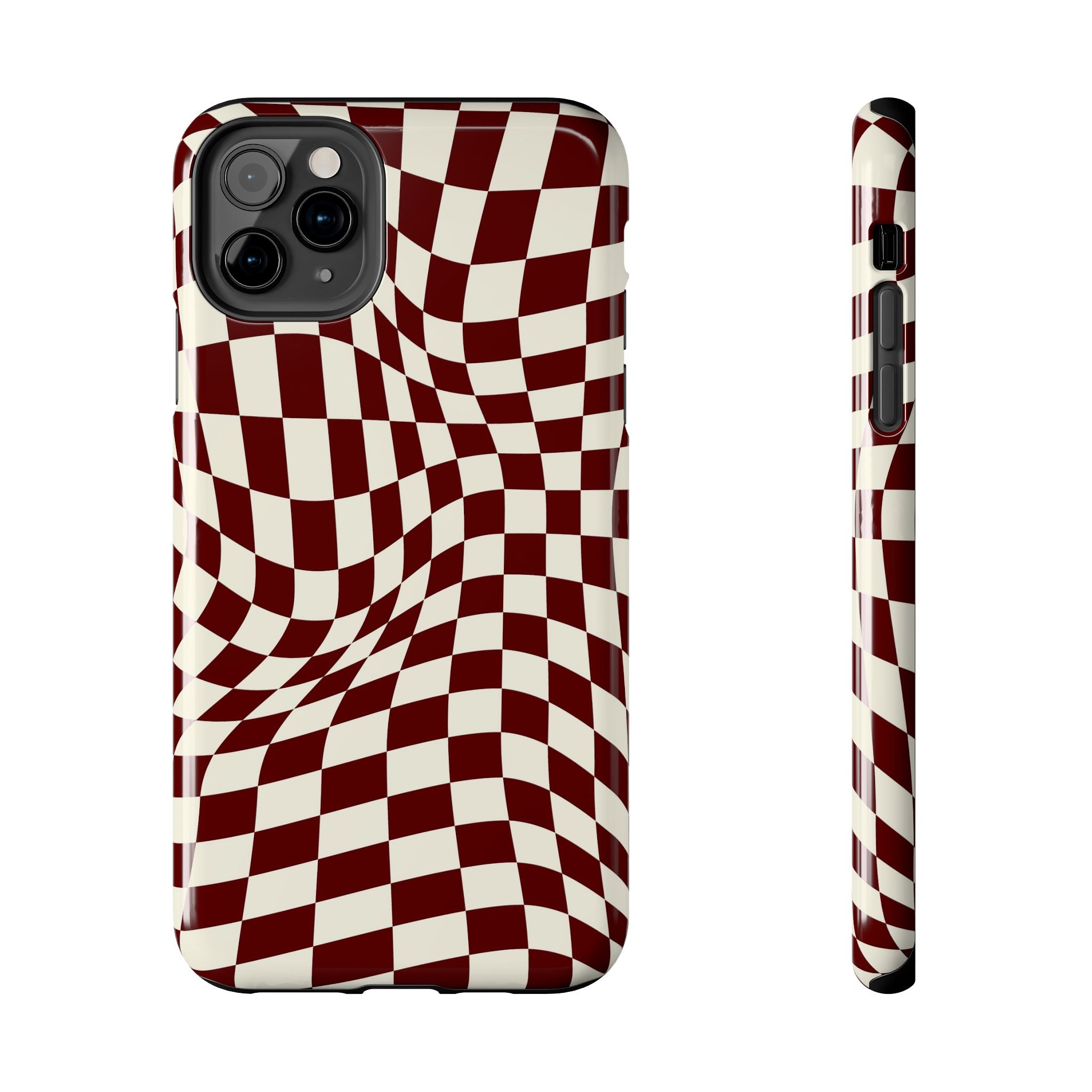 Crimson Warp | Burgundy Distorted Checker Tough  Phone Case
