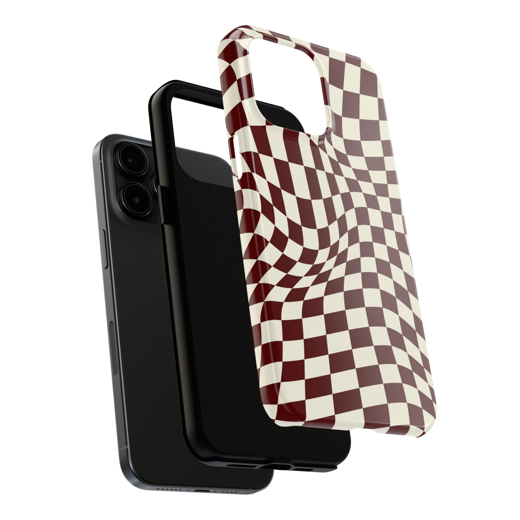 Crimson Warp | Burgundy Distorted Checker Tough  Phone Case