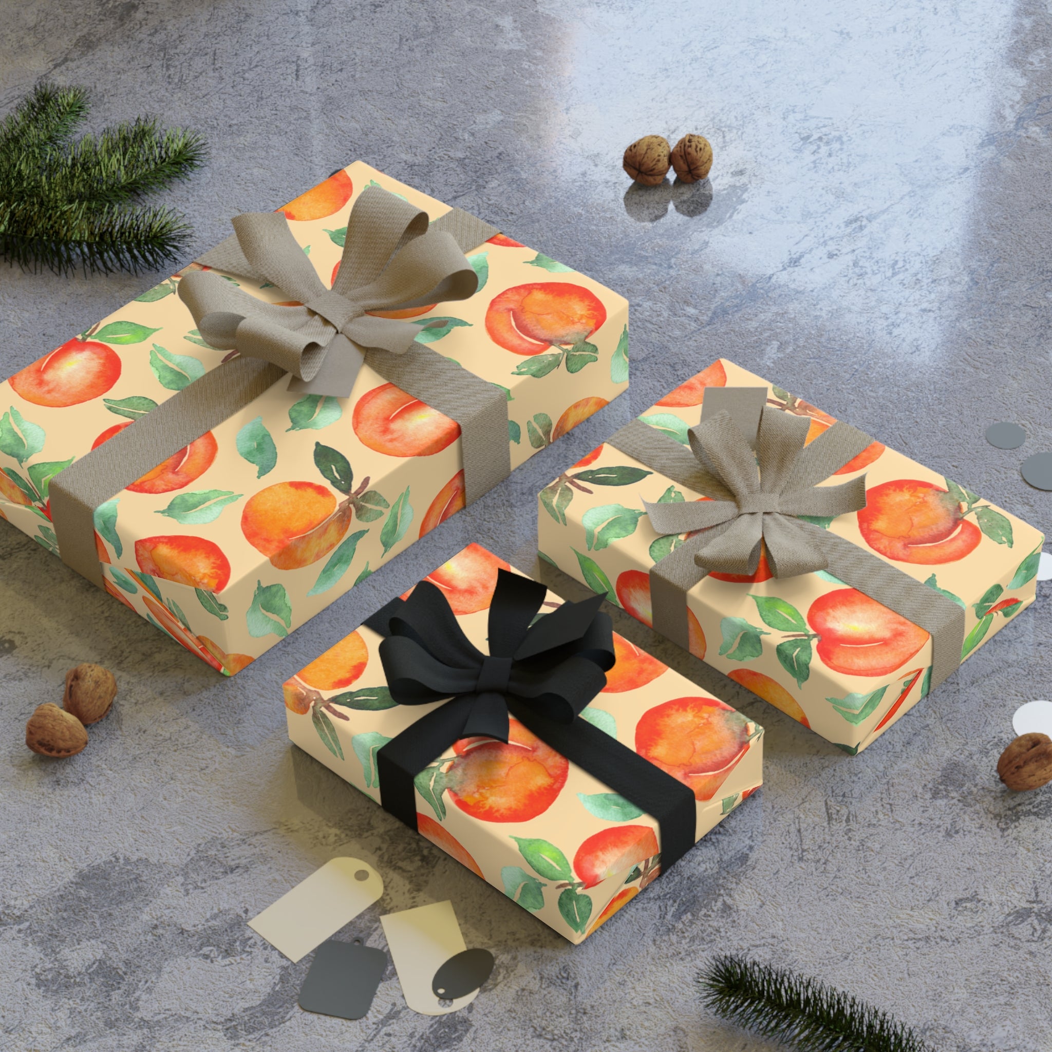 Peach Study | Watercolor Peach Pattern Wrapping Paper
