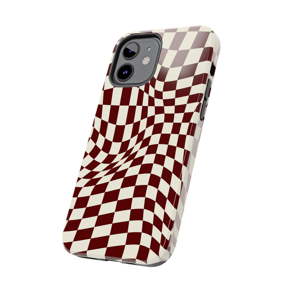 Crimson Warp | Burgundy Distorted Checker Tough  Phone Case