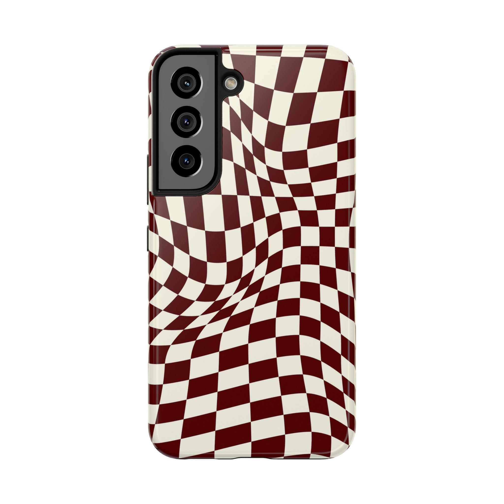 Crimson Warp | Burgundy Distorted Checker Tough  Phone Case