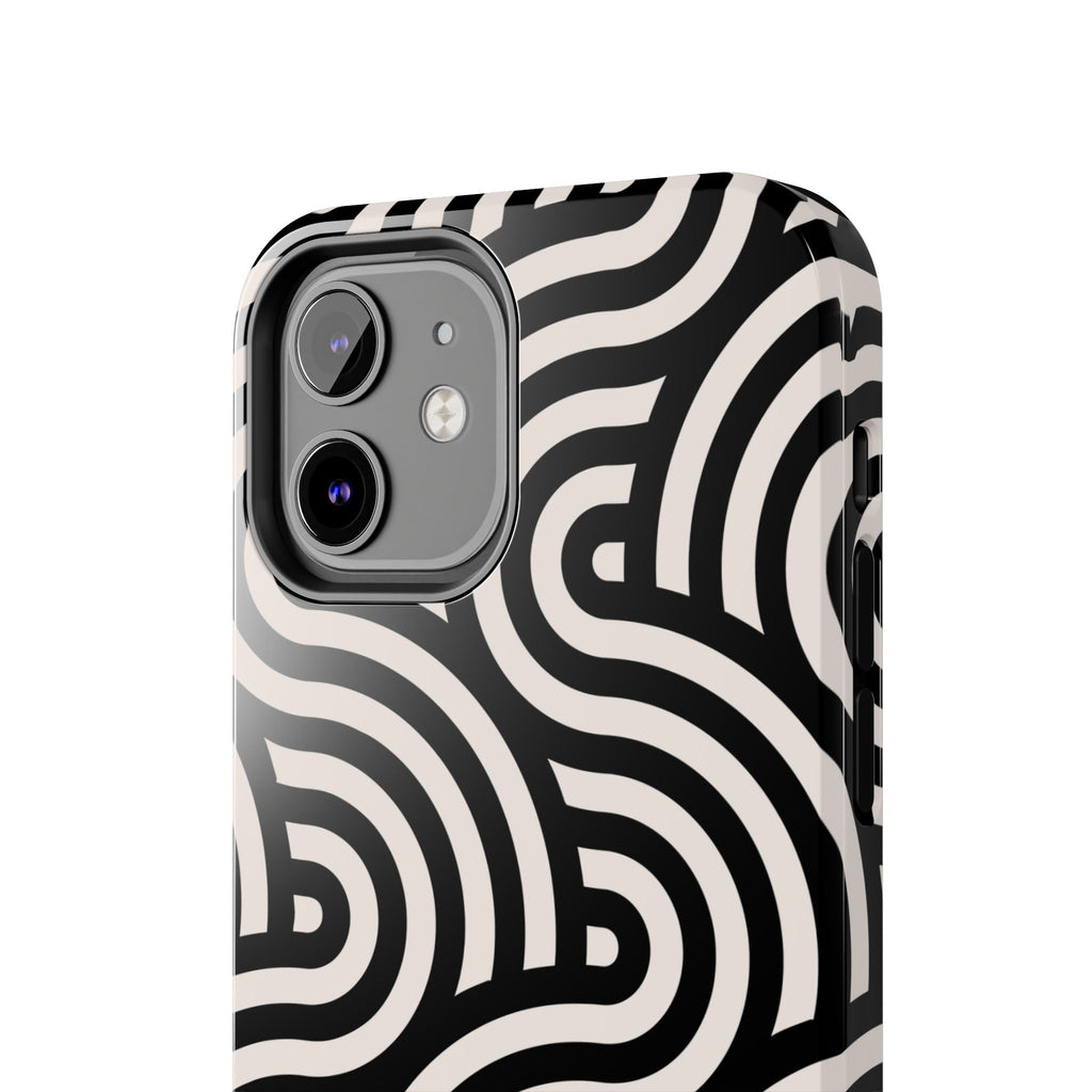 Maroon & Blush Striped Tough Phone Case — Durable Protective iPhone Cover