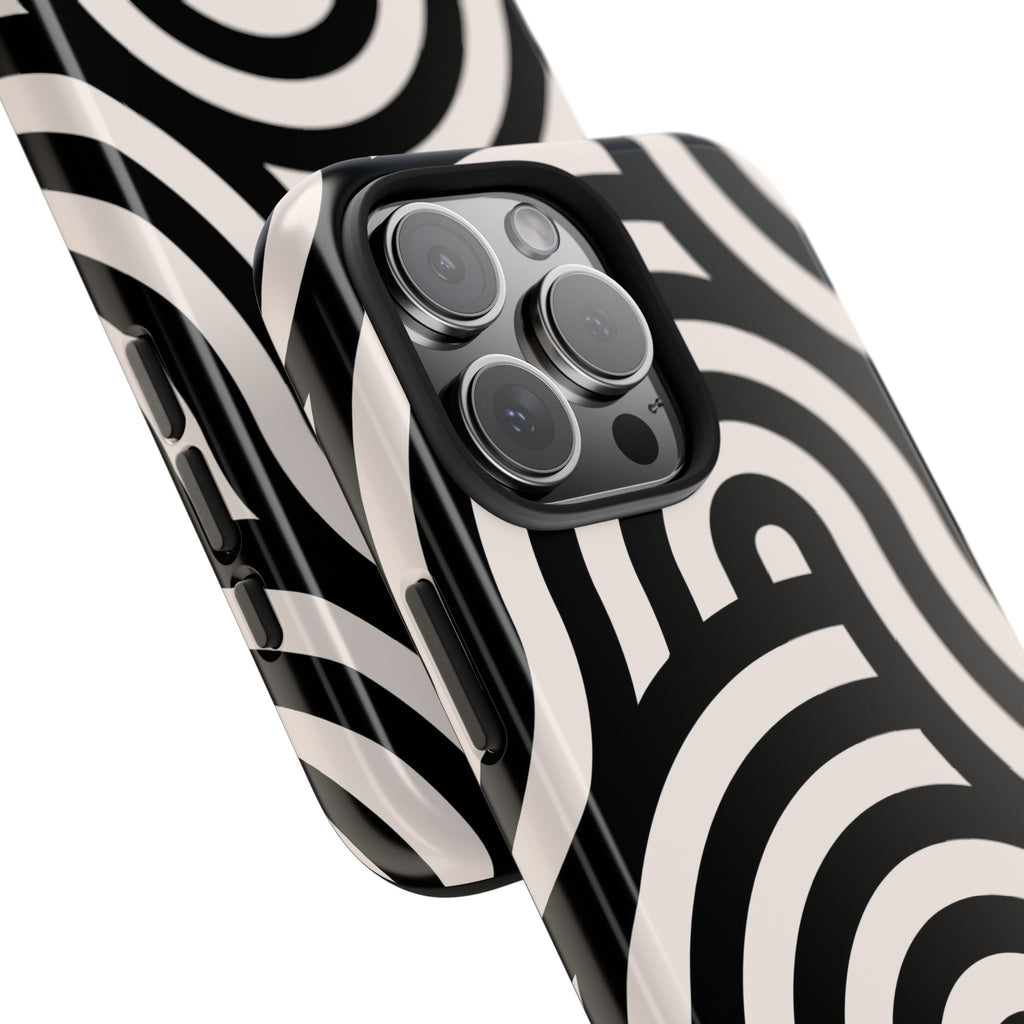 Noir Wave | Black & Cream Retro Curve Phone Case