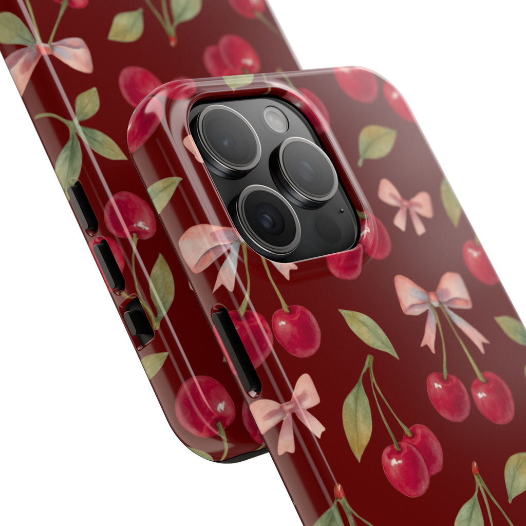 Cherry Kiss | Cherry Bow Print Tough Phone Case