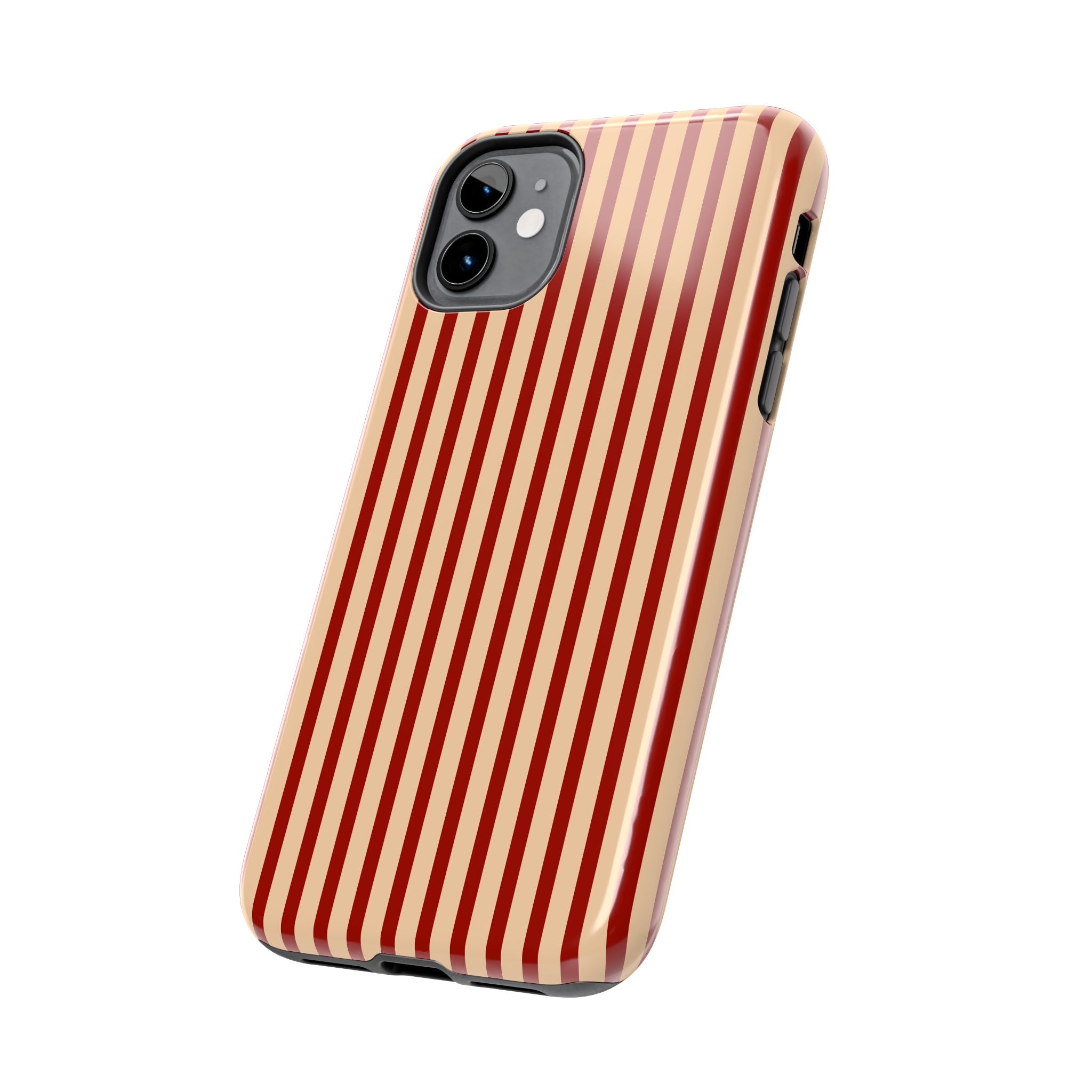 Maroon & Blush Striped Tough Phone Case — Durable Protective iPhone Cover