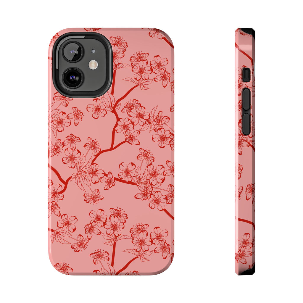 Maroon & Blush Striped Tough Phone Case — Durable Protective iPhone Cover