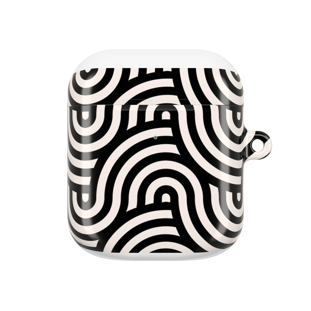Noir Wave | Black & Cream Retro Curve AirPods Case