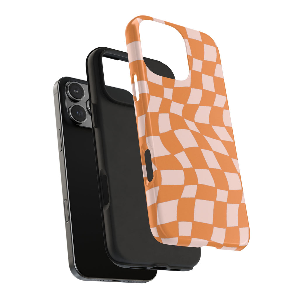 Warped Summer | Orange Wavy Checker Phone Case