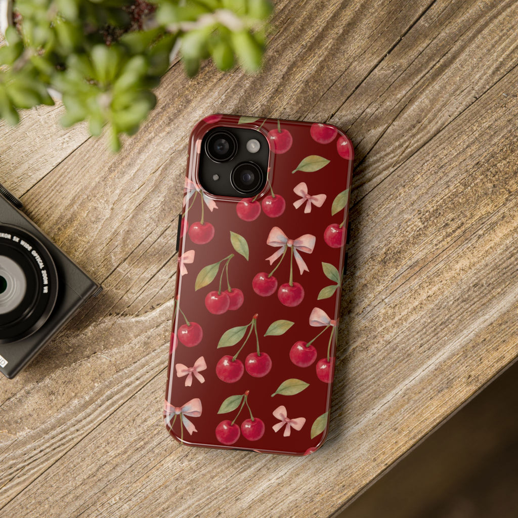Cherry Kiss | Cherry Bow Print Tough Phone Case