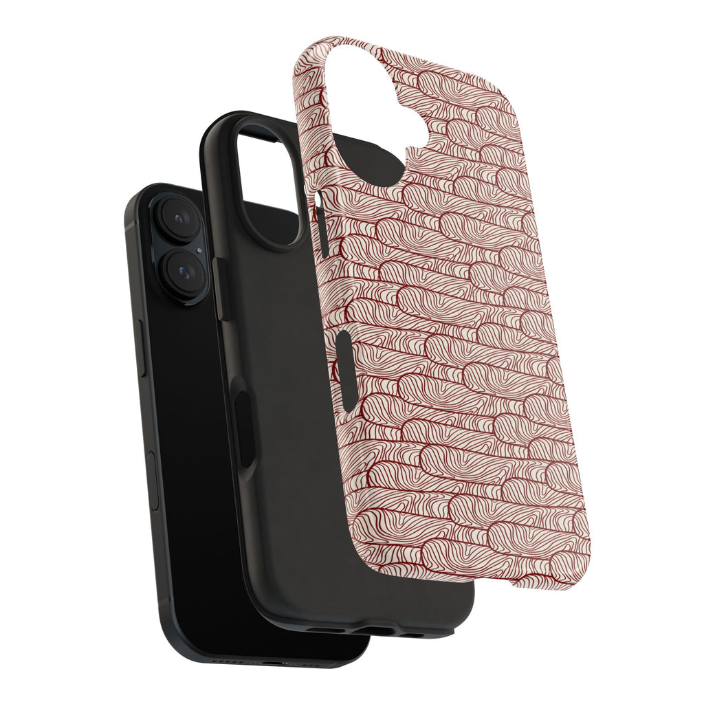 Maroon & Blush Striped Tough Phone Case — Durable Protective iPhone Cover